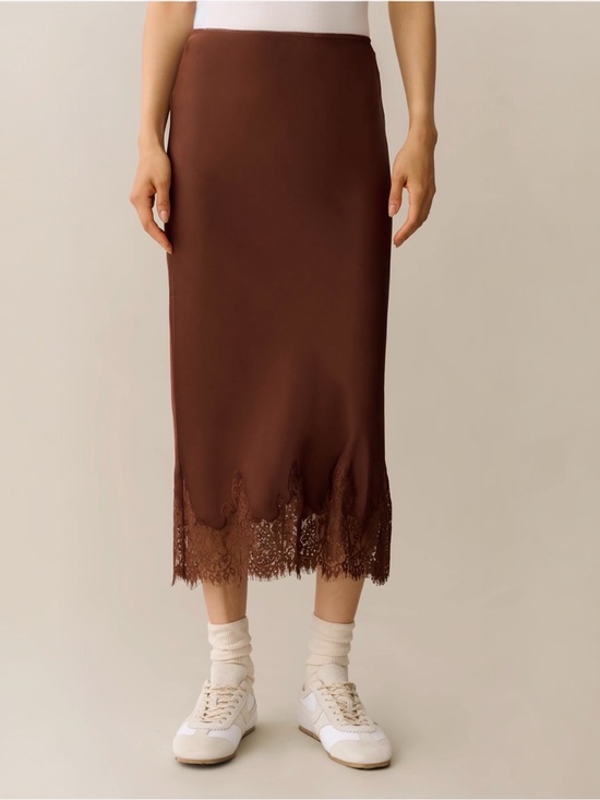 Few Moda Dresses & Skirts - NWT Few Moda x You Avery Brown Lace Trim Midi Skirt XS